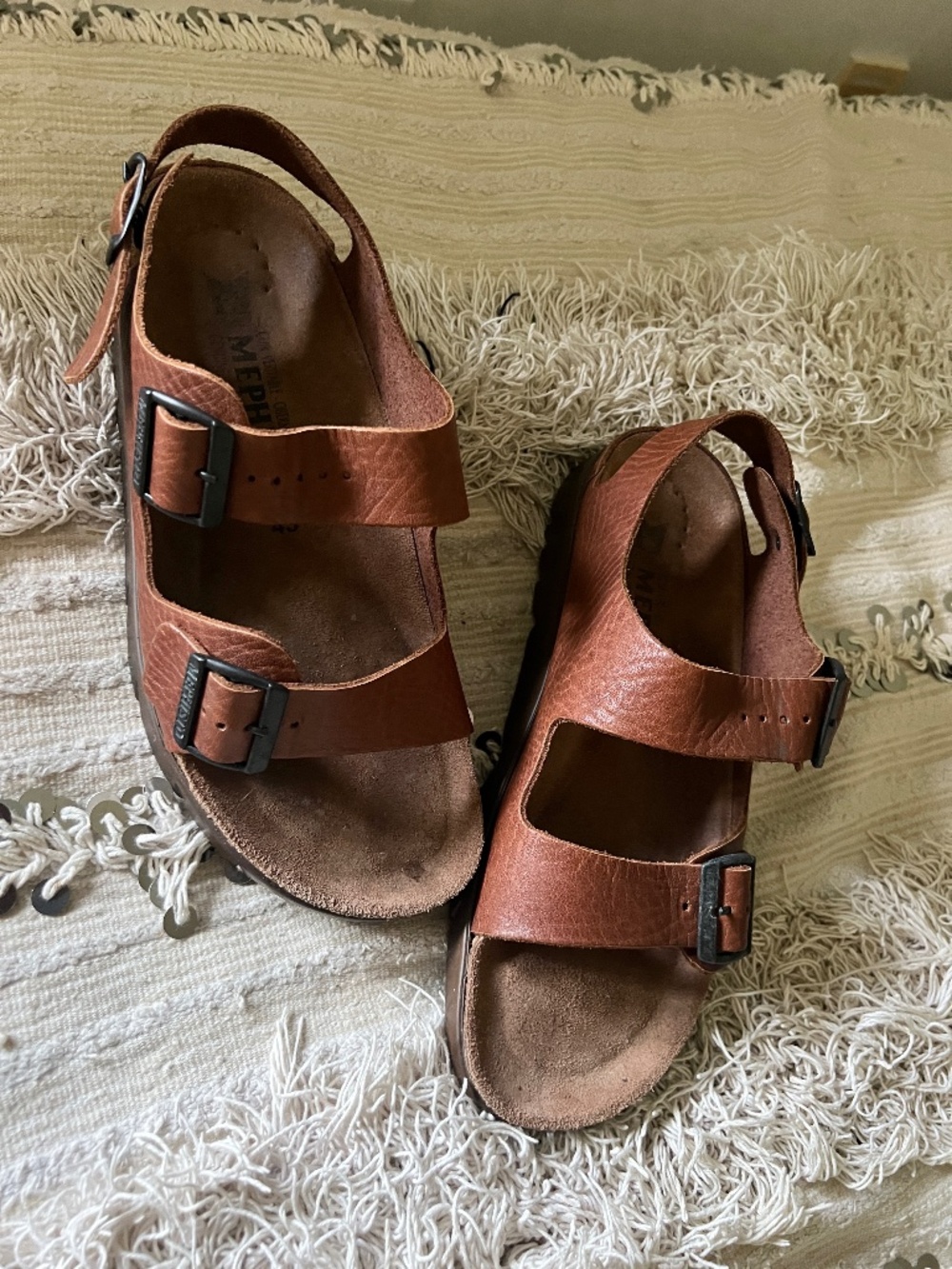 Mephisto Zeus 43 Brown Leather Sandals with Ankle Strap